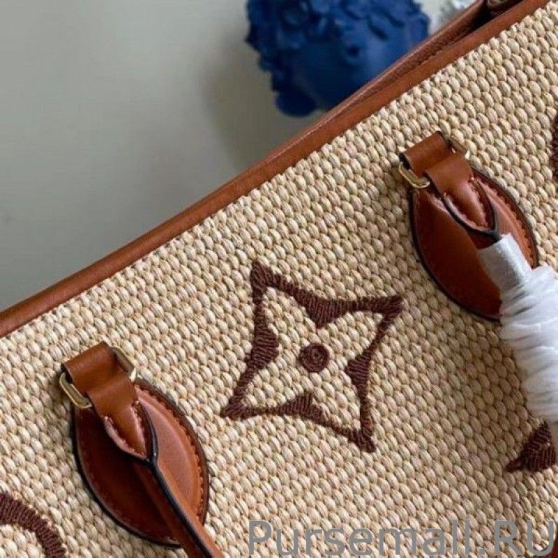 OnTheGo GM Bag In Raffia With Brown M57644