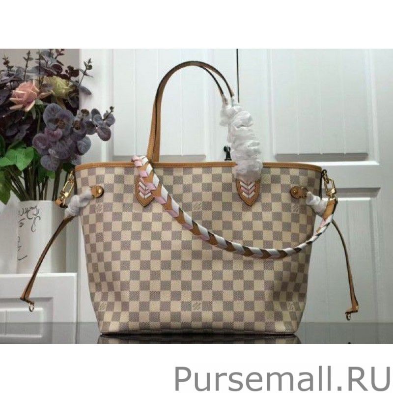 Damier Azur Neverfull MM Bag With Braided Strap N50047