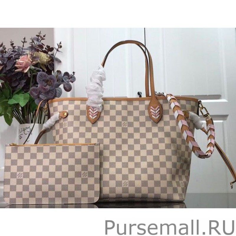 Damier Azur Neverfull MM Bag With Braided Strap N50047
