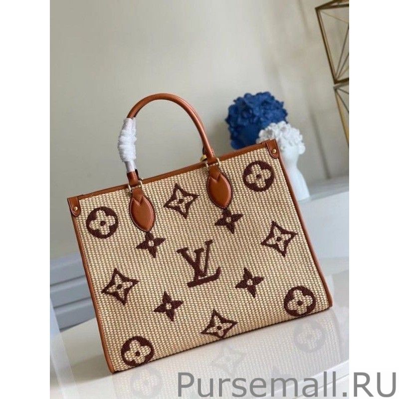 OnTheGo MM Bag In Raffia With Brown M57707