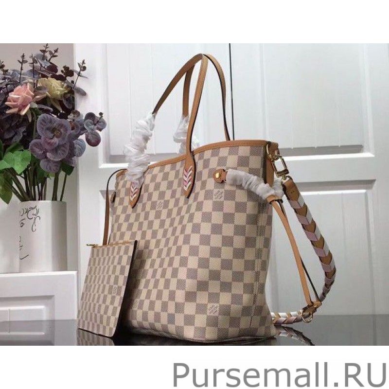 Damier Azur Neverfull MM Bag With Braided Strap N50047