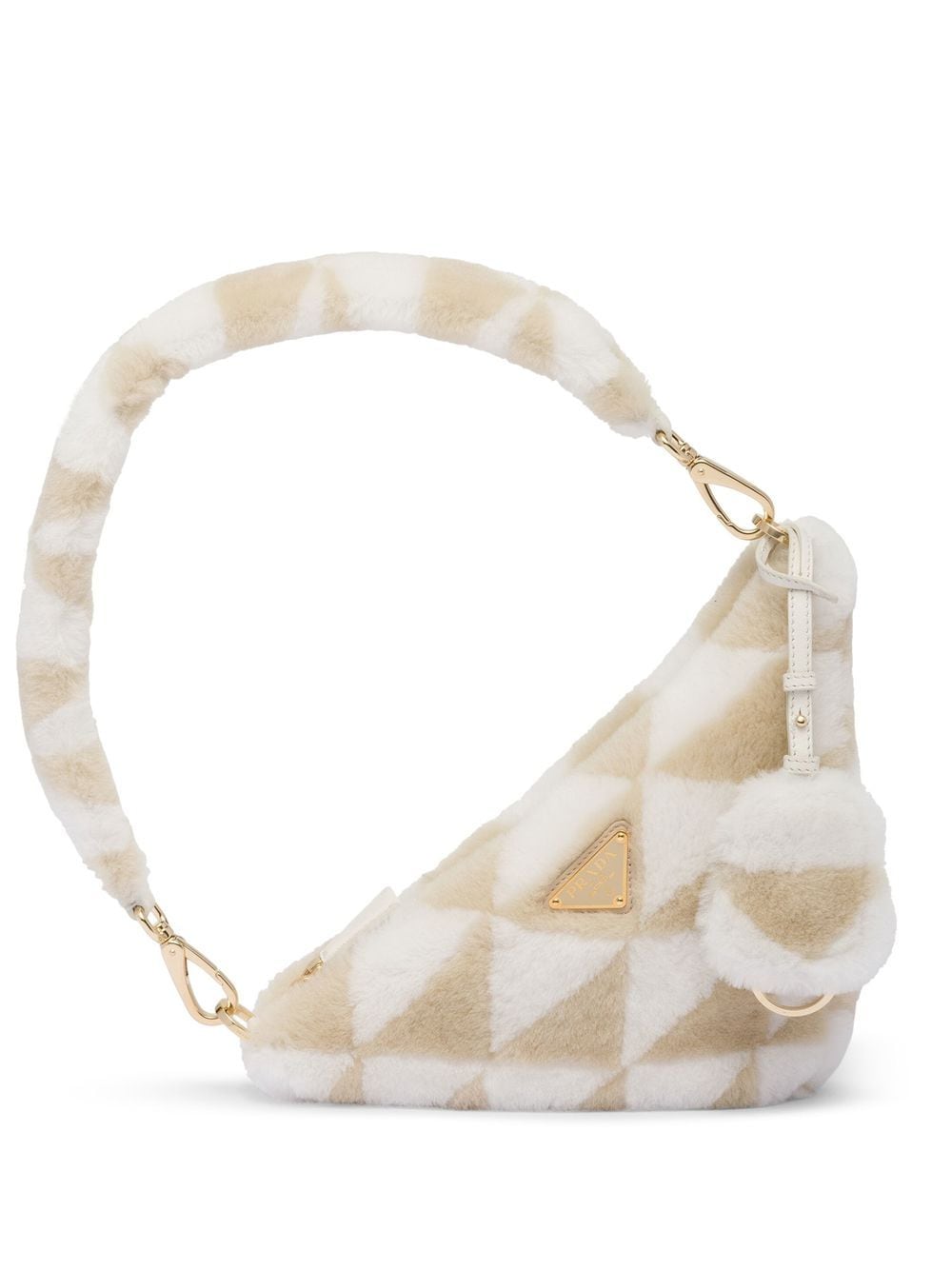 Pra*a mini triangle logo shearling shoulder bag