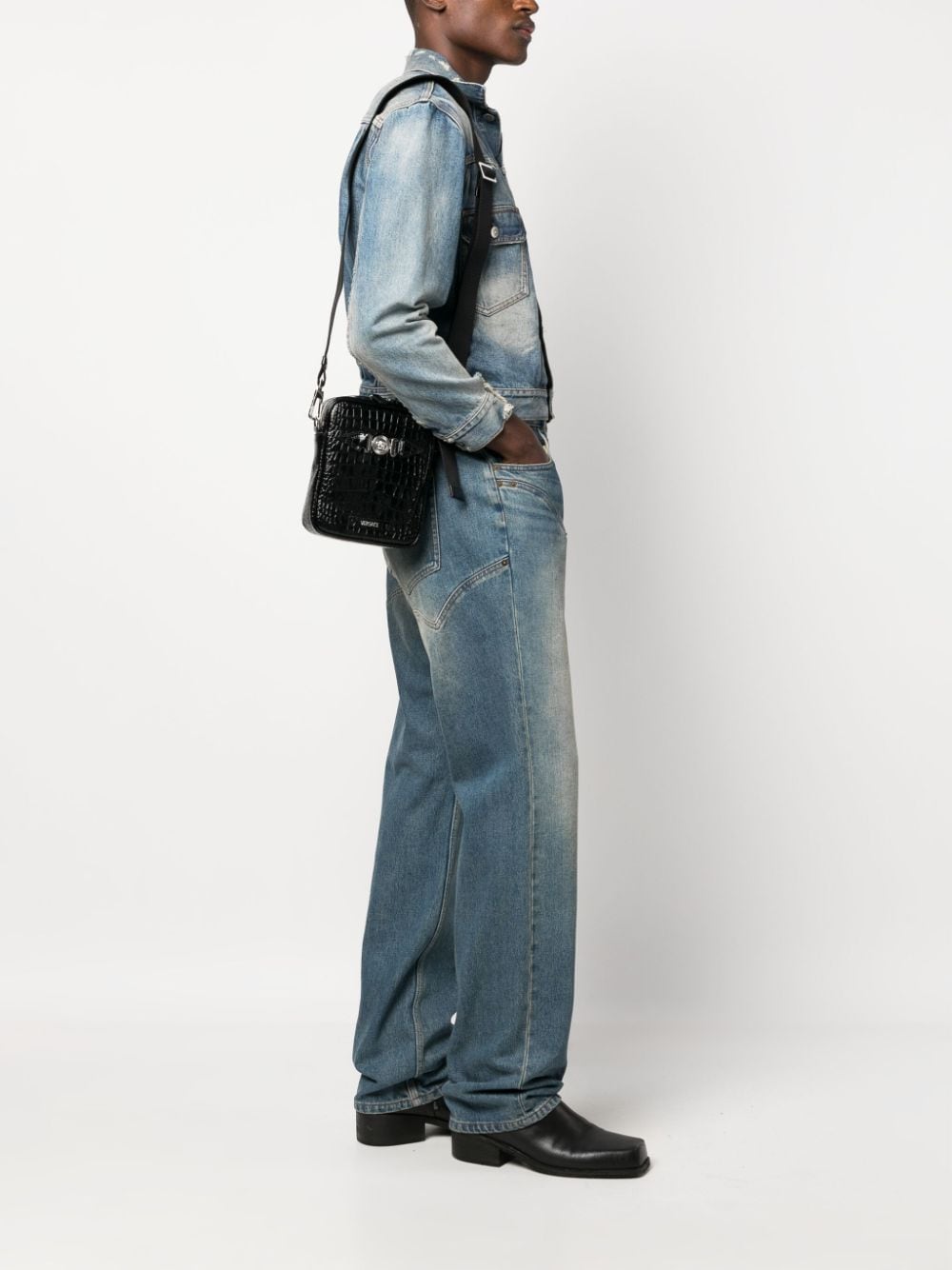 Versace croc-embossed crossbody bag