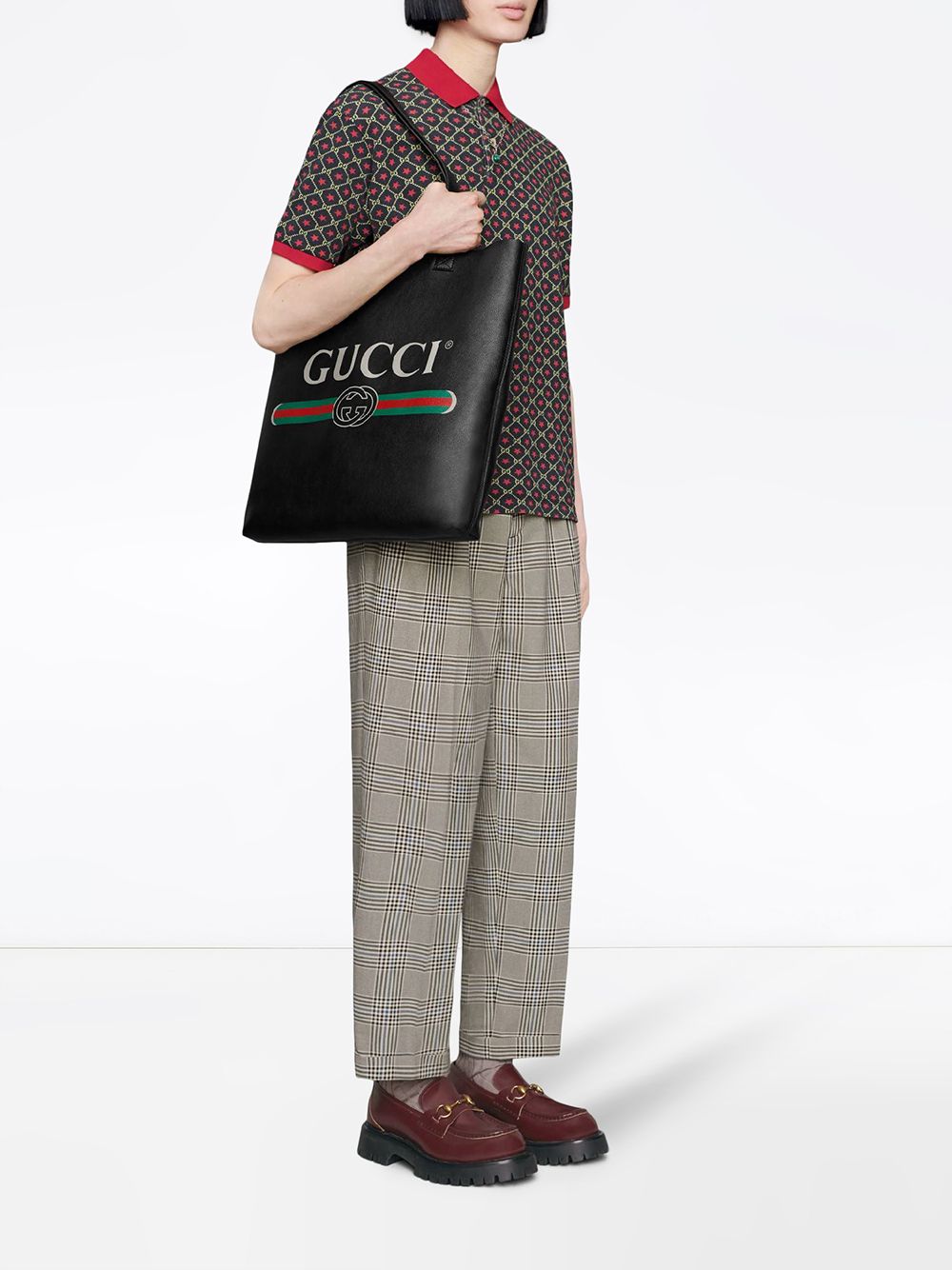 G*u*i logo-print leather tote bag