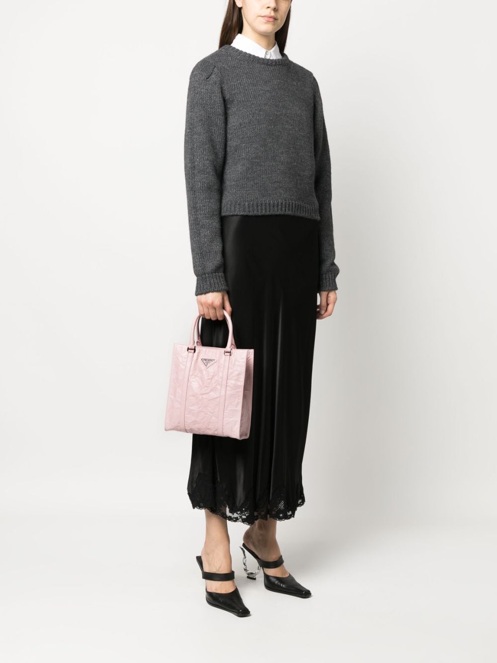 Pra*a logo-plaque crinkle-effect tote bag