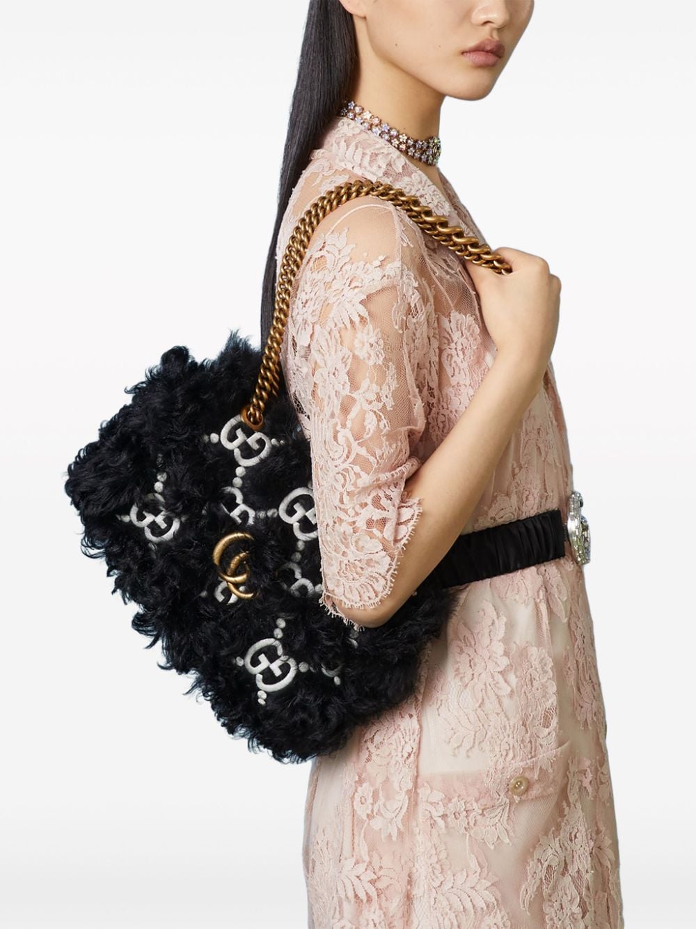 G*u*i small gg marmont cotton shoulder bag