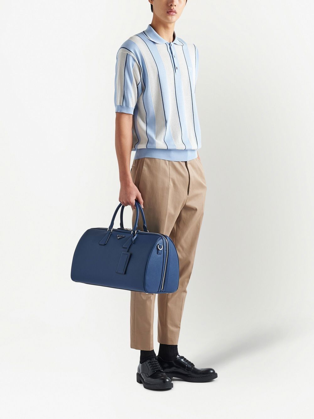 Pra*a leather logo-patch travel bag