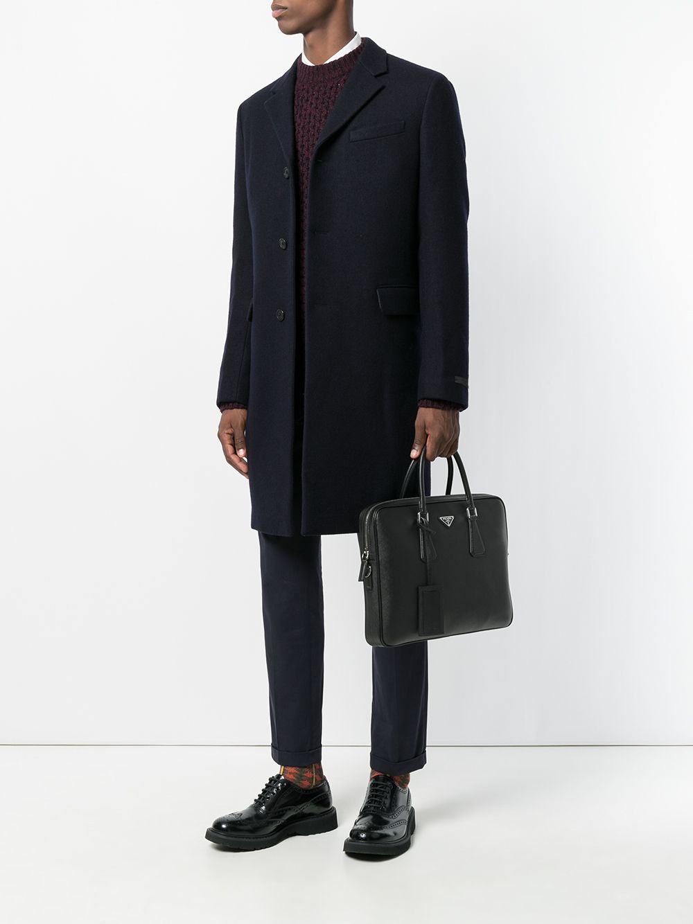 Pra*a triangle-logo leather briefcase