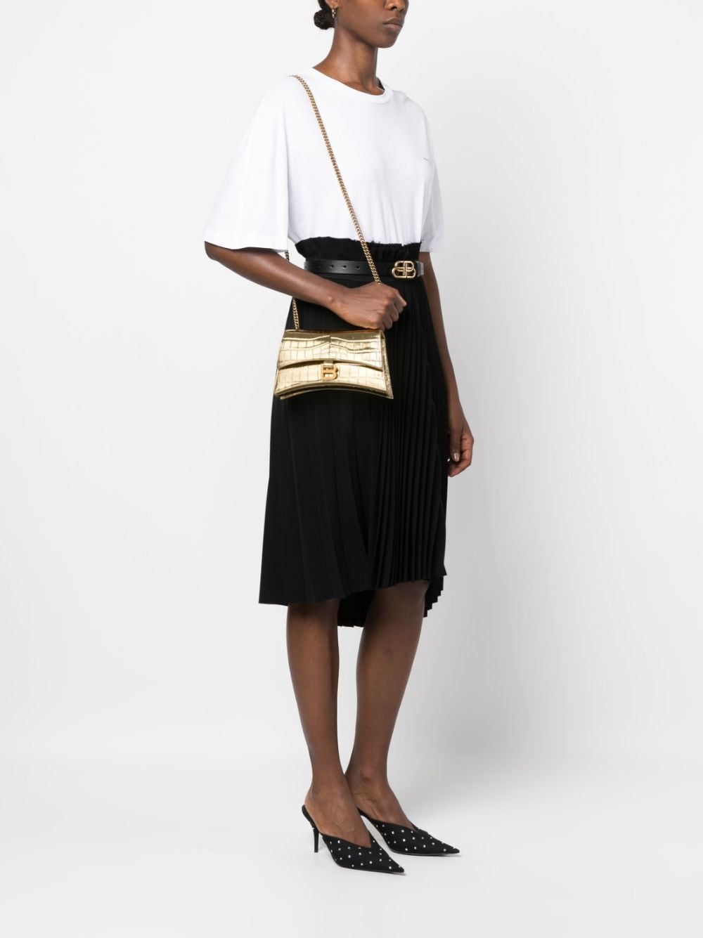 Ba*len*cia*ga crush xs metallic crossbody bag