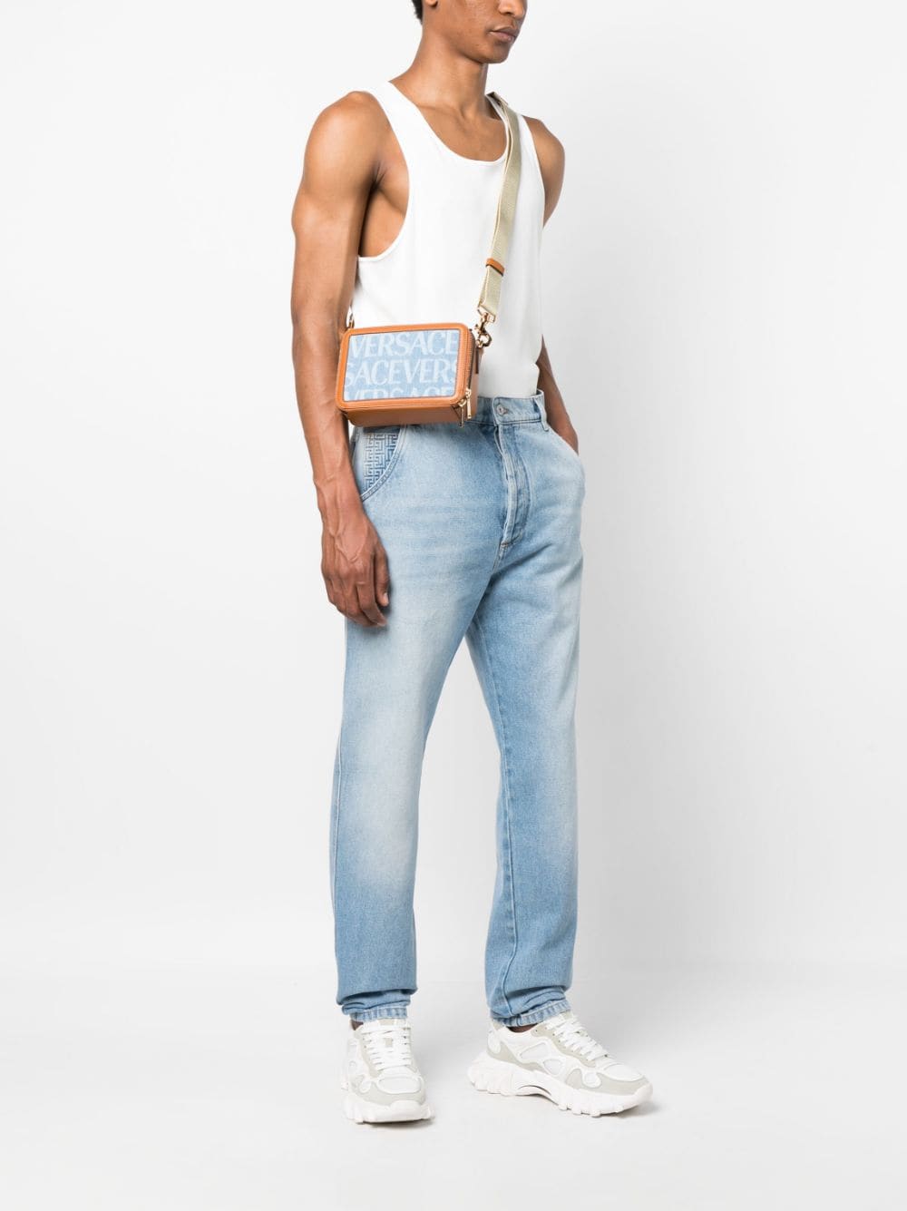 Versace Versace Allover-print denim messenger bag