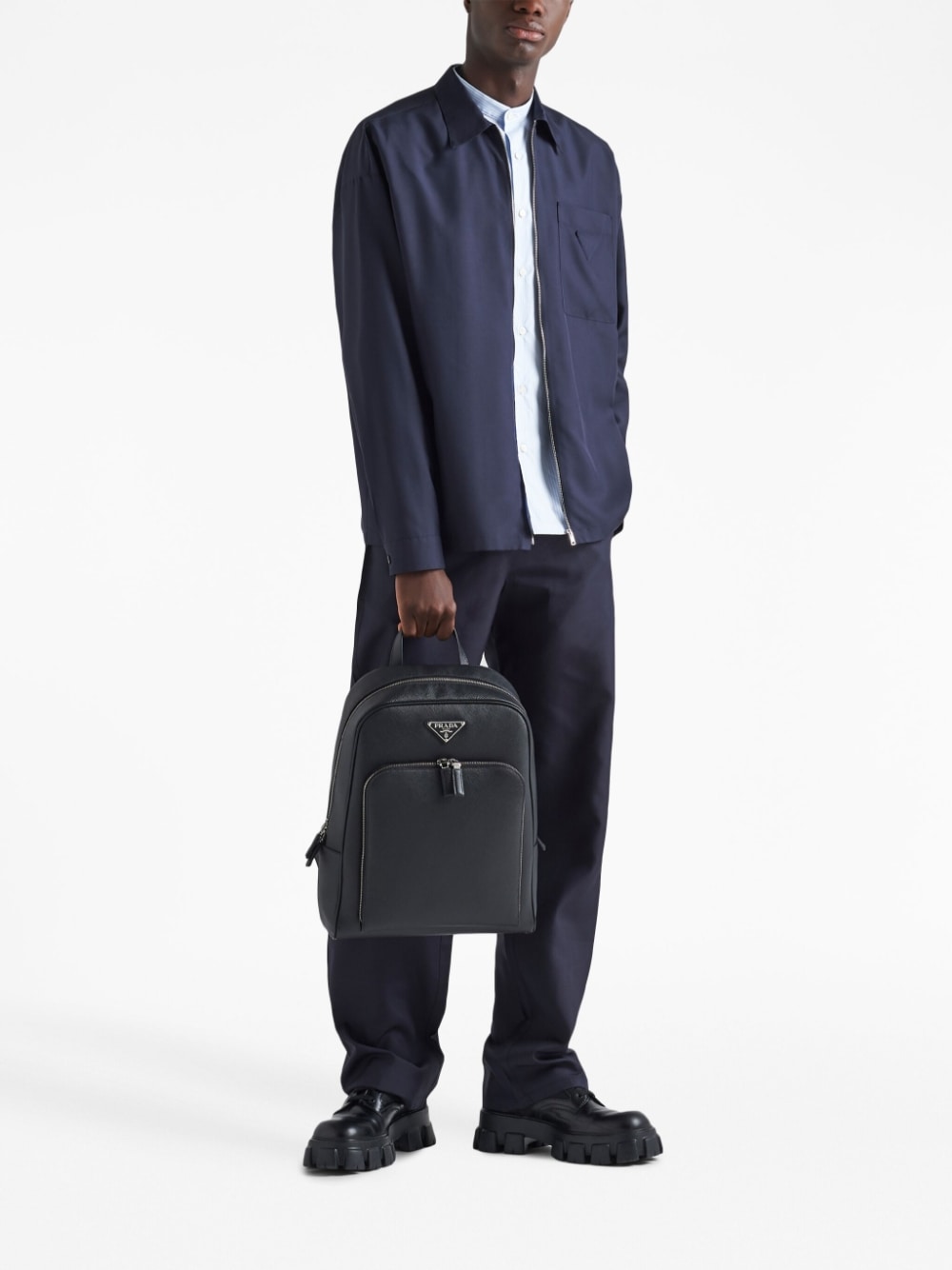 Pra*a saffiano-leather triangle-logo backpack