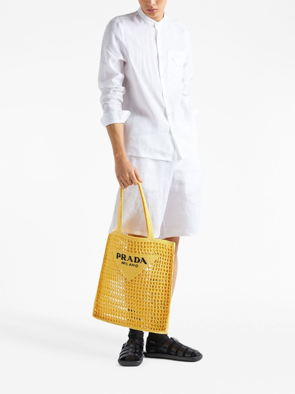 Pra*a woven-logo raffia tote bag