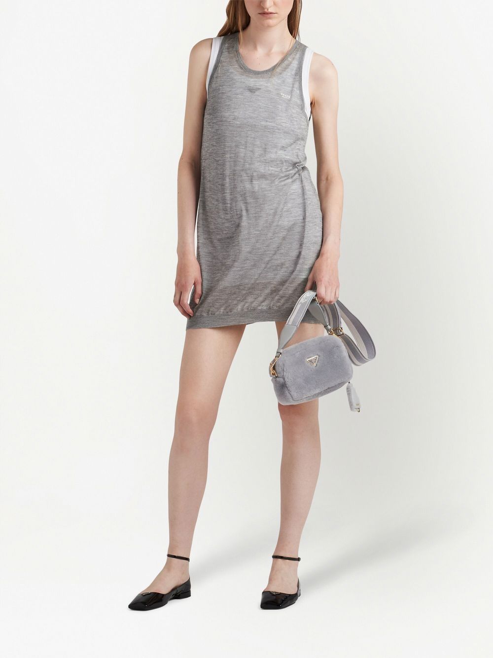 Pra*a triangle-plaque shearling shoulder bag