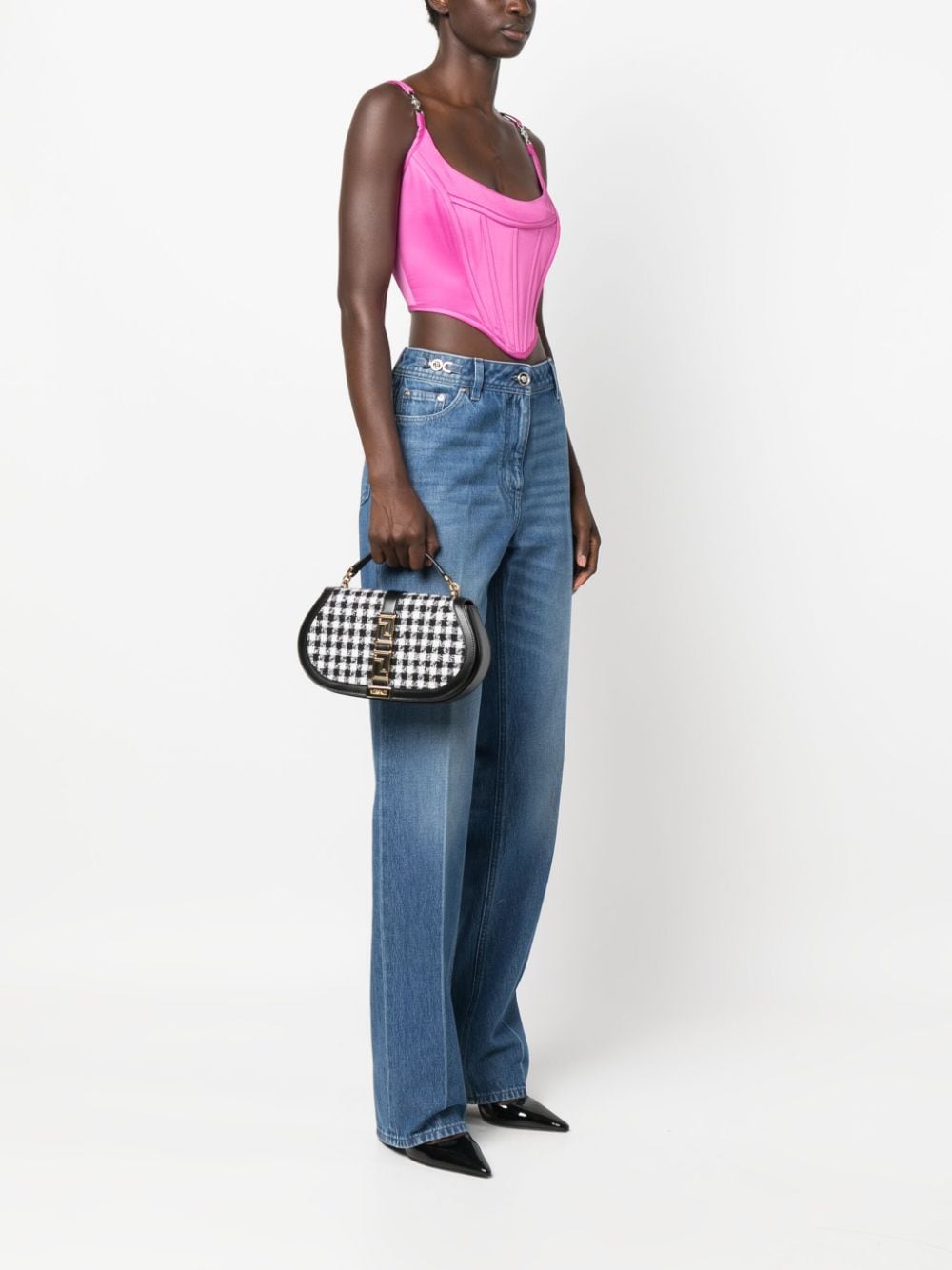 Versace Greca Goddess tweed shoulder bag