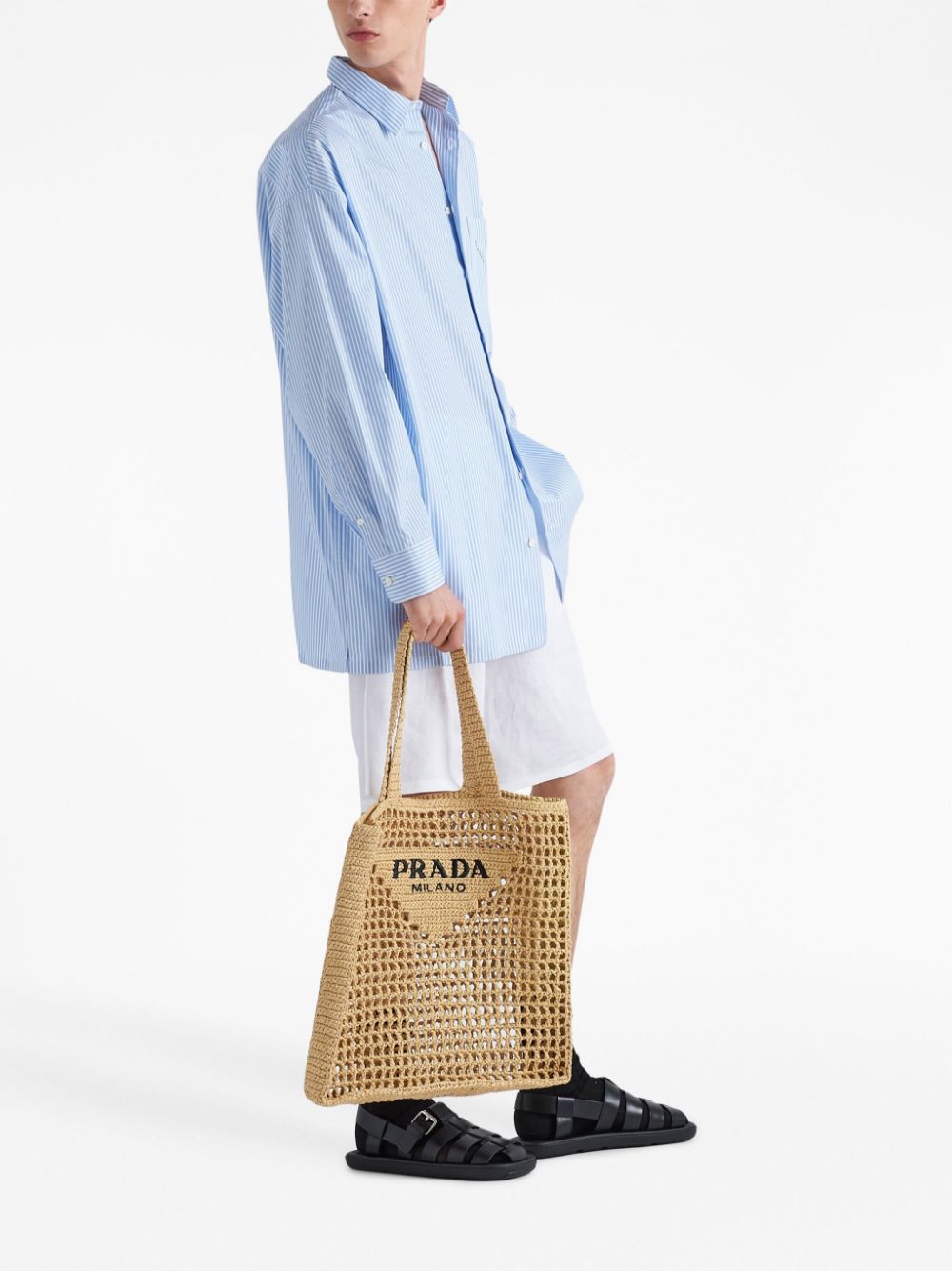 Pra*a woven-logo raffia tote bag