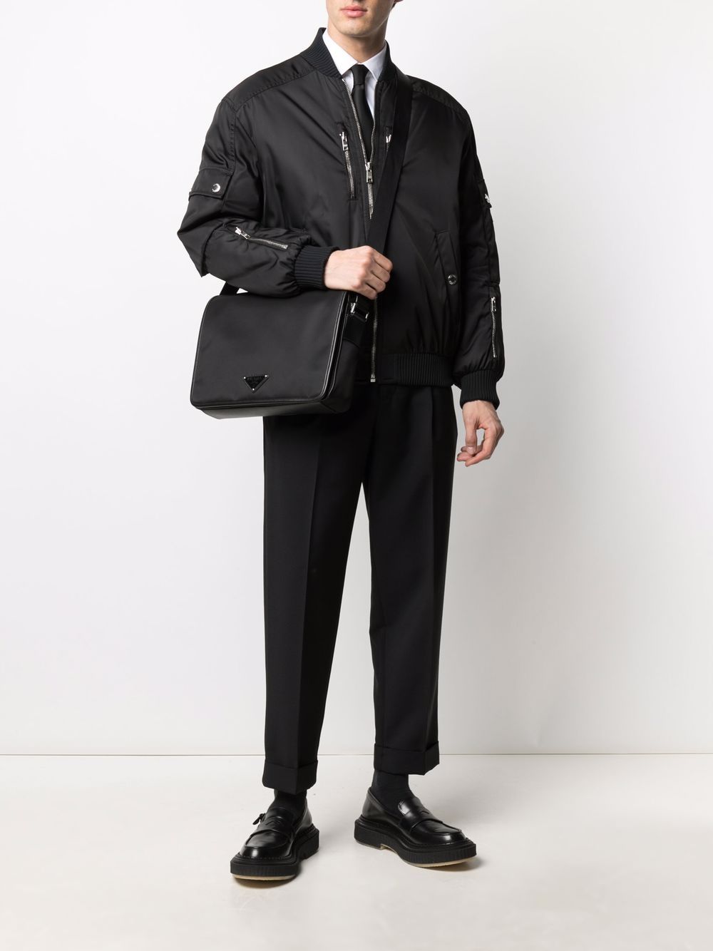 Pra*a re-nylon logo-plaque messenger bag