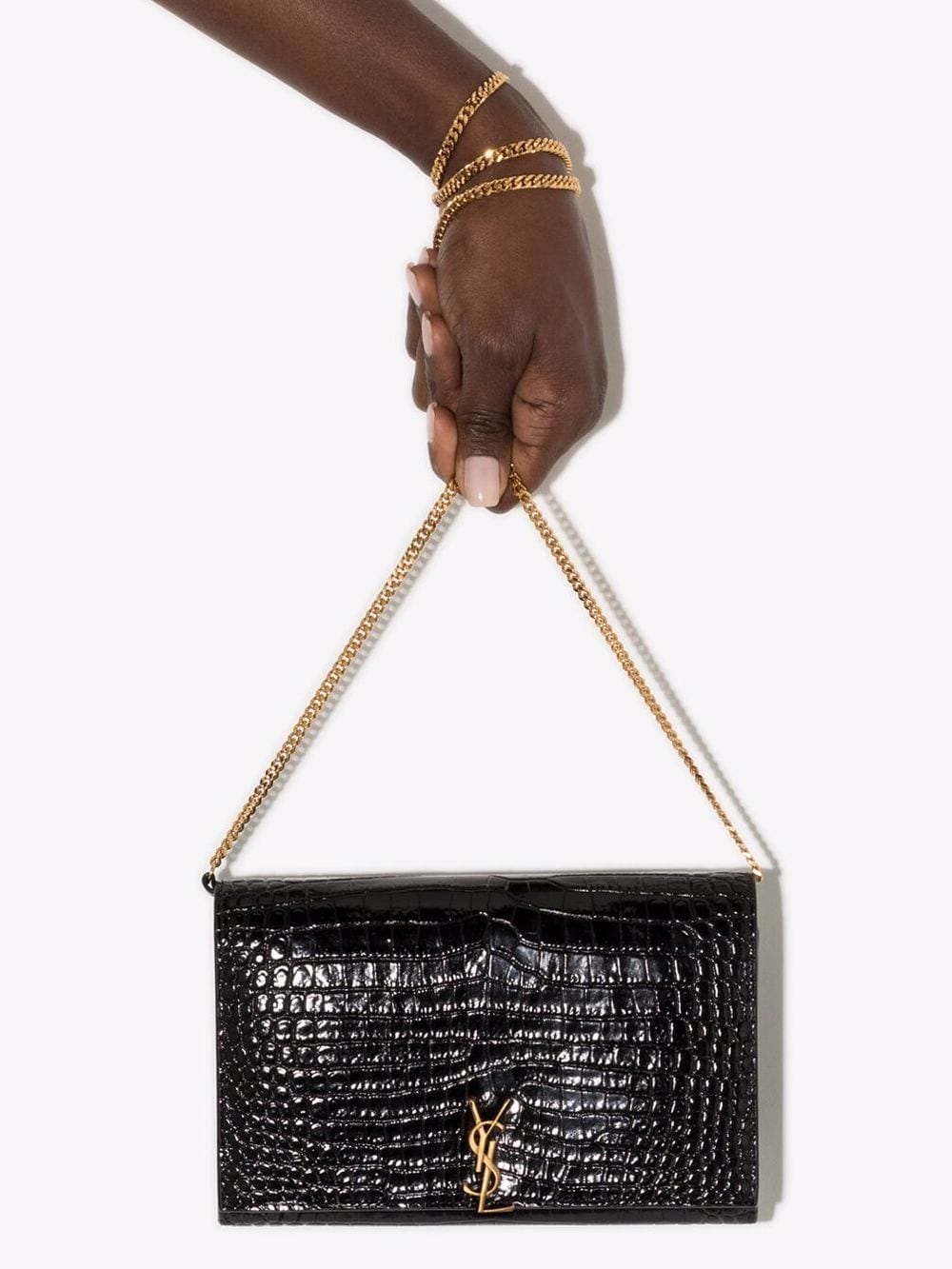 Saint Laurent crocodile-embossed glossy leather crossbody bag