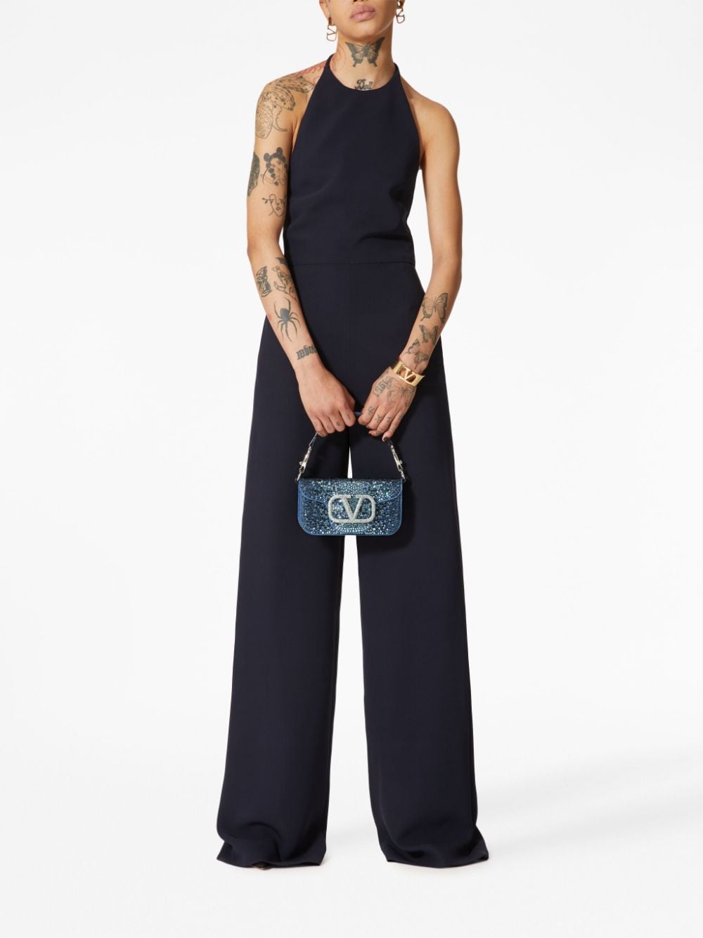 Valentino Garavani small Locò embellished denim shoulder bag