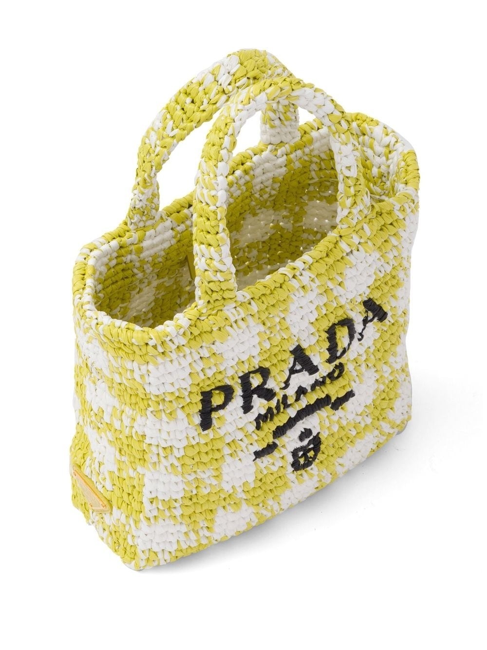 Pra*a logo-knit gingham tote bag