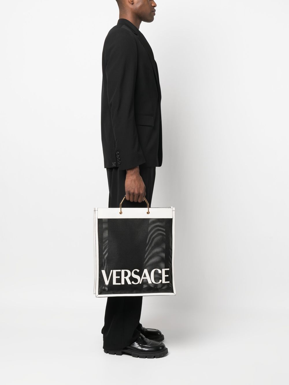 Versace logo-patch mesh tote bag