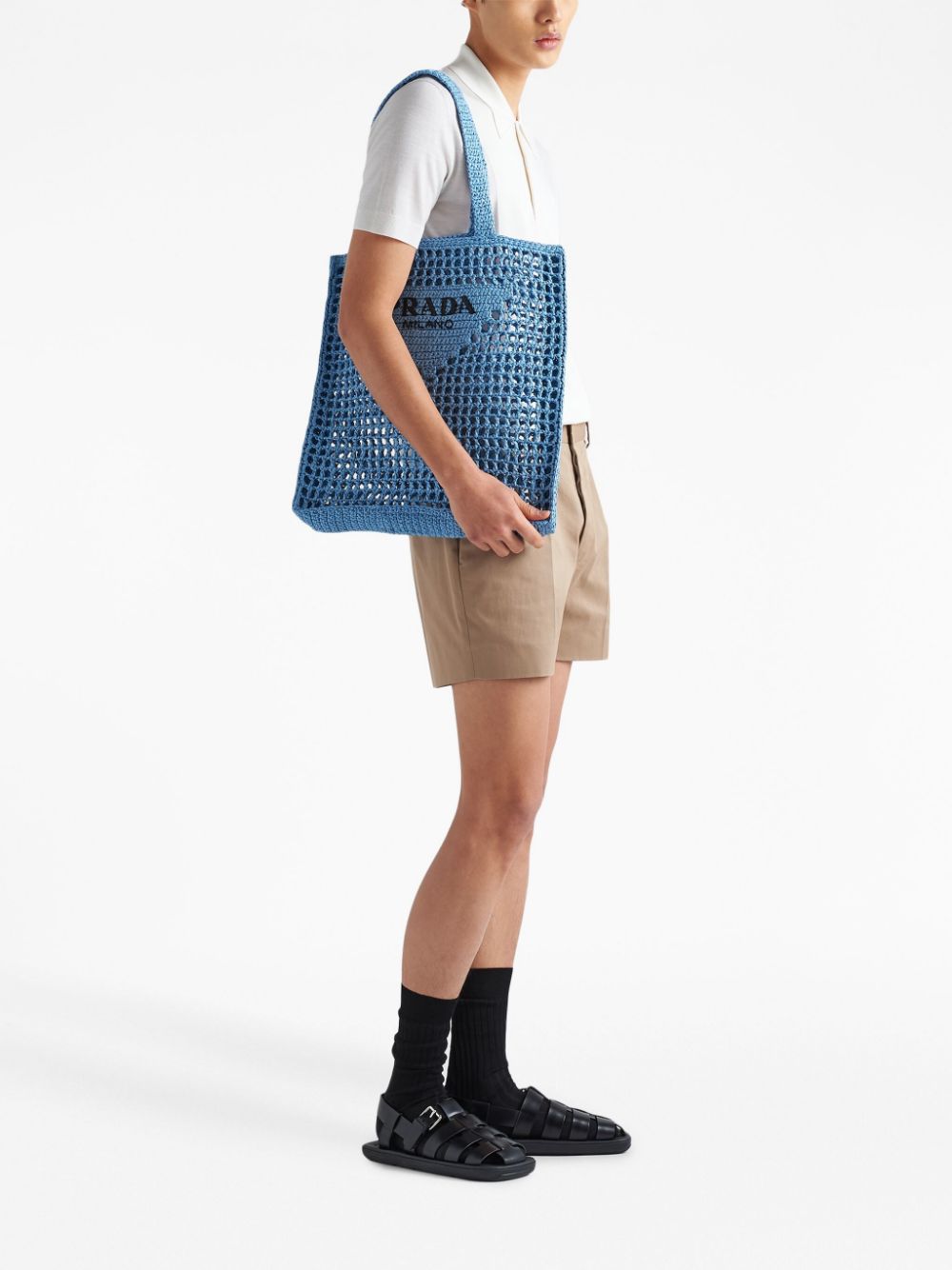Pra*a woven-logo raffia tote bag