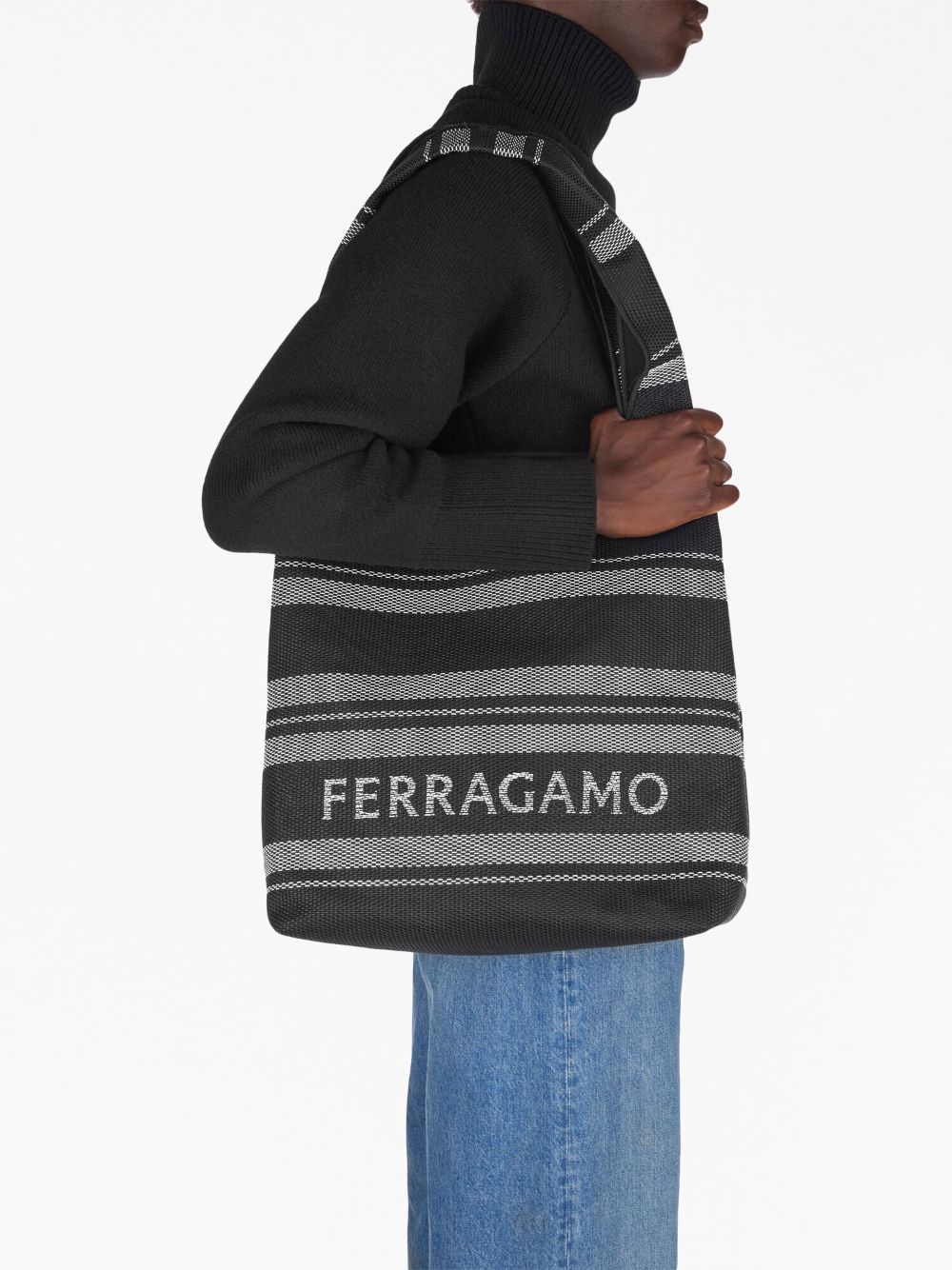 Ferragamo logo-print braided tote bag