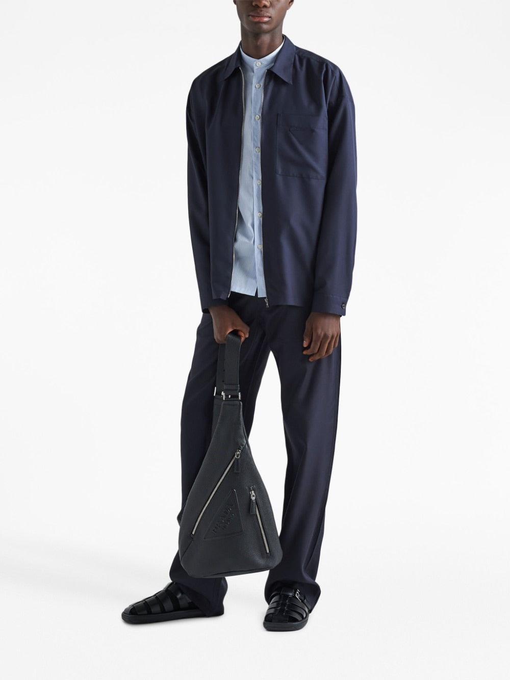 Pra*a logo-stamp leather backpack