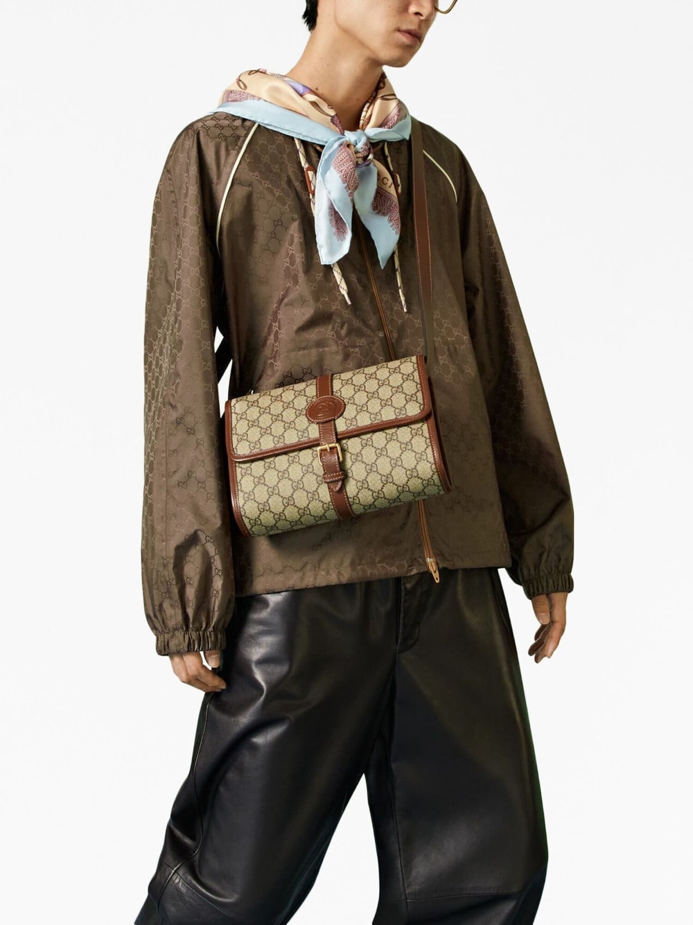 G*u*i leather-trim messenger bag