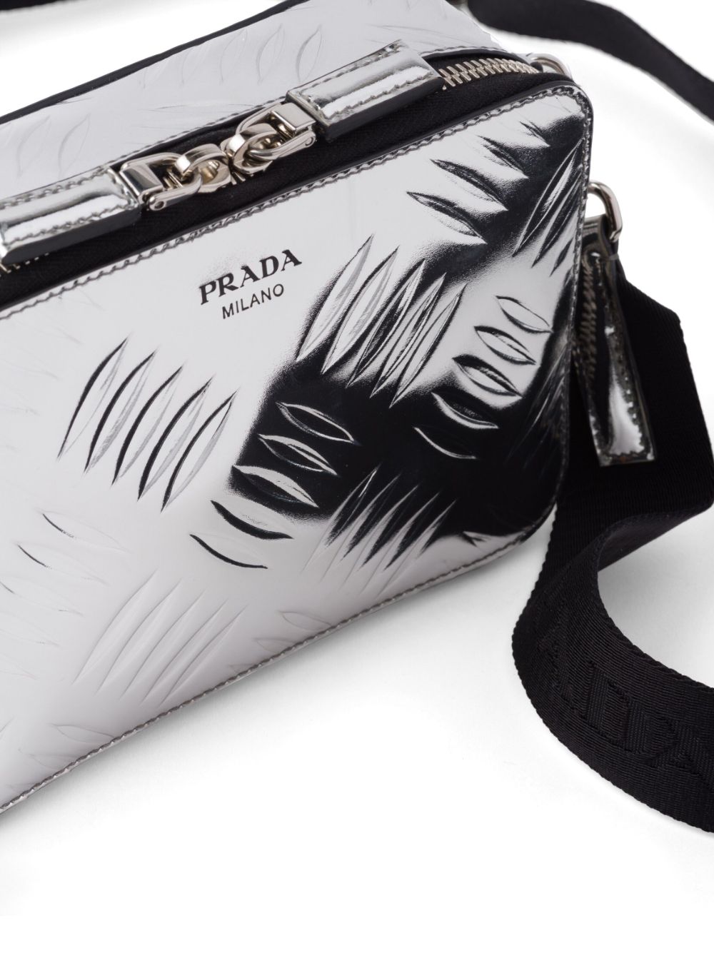 Pra*a brique debossed metallic leather bag