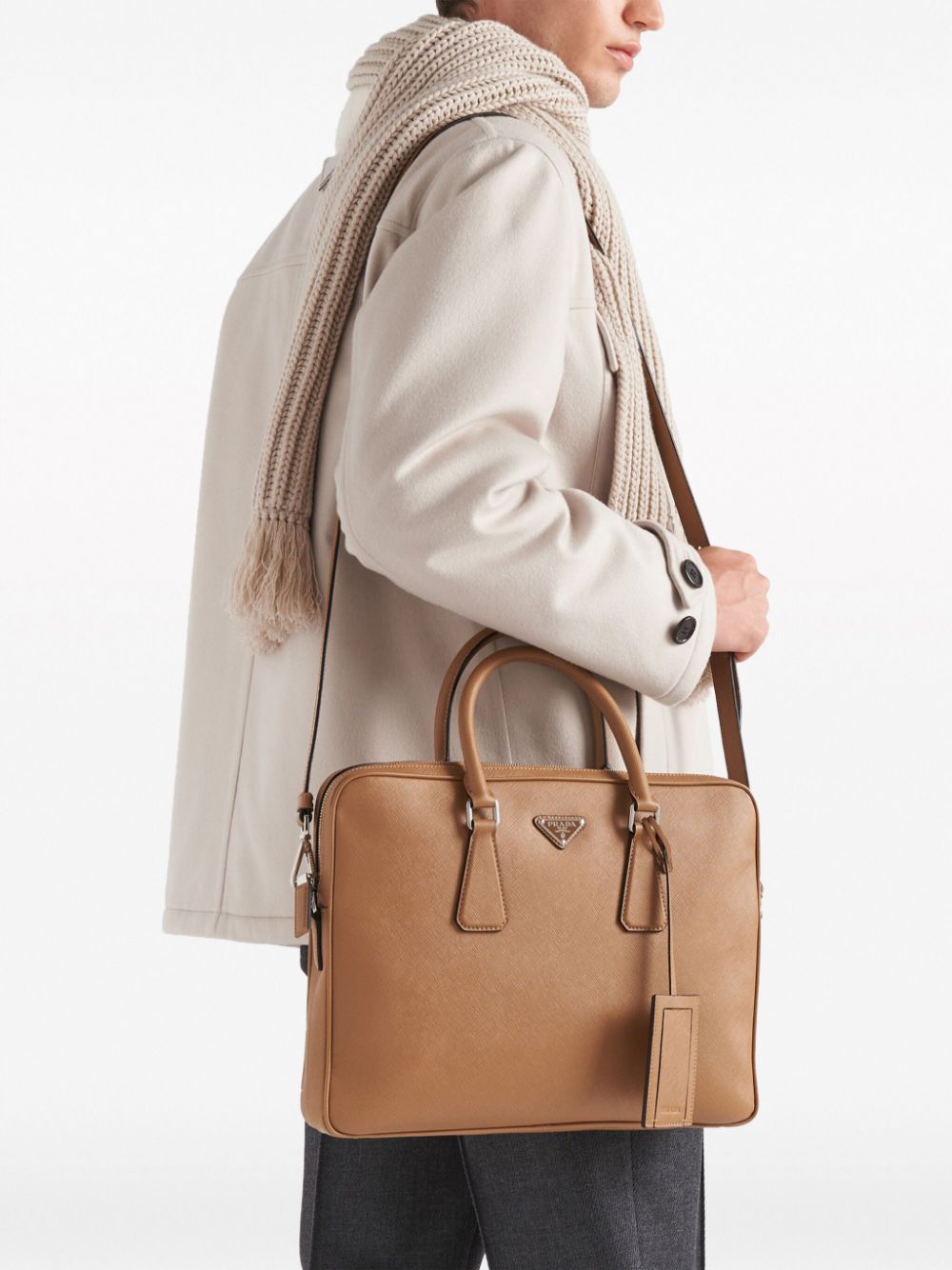 Pra*a saffiano leather briefcase