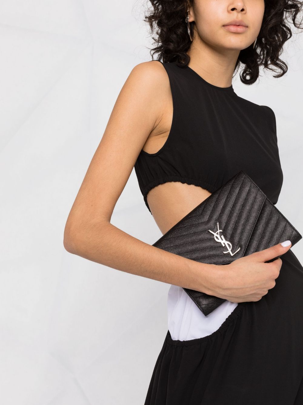 Saint Laurent logo-plaque chevron-quilt clutch bag