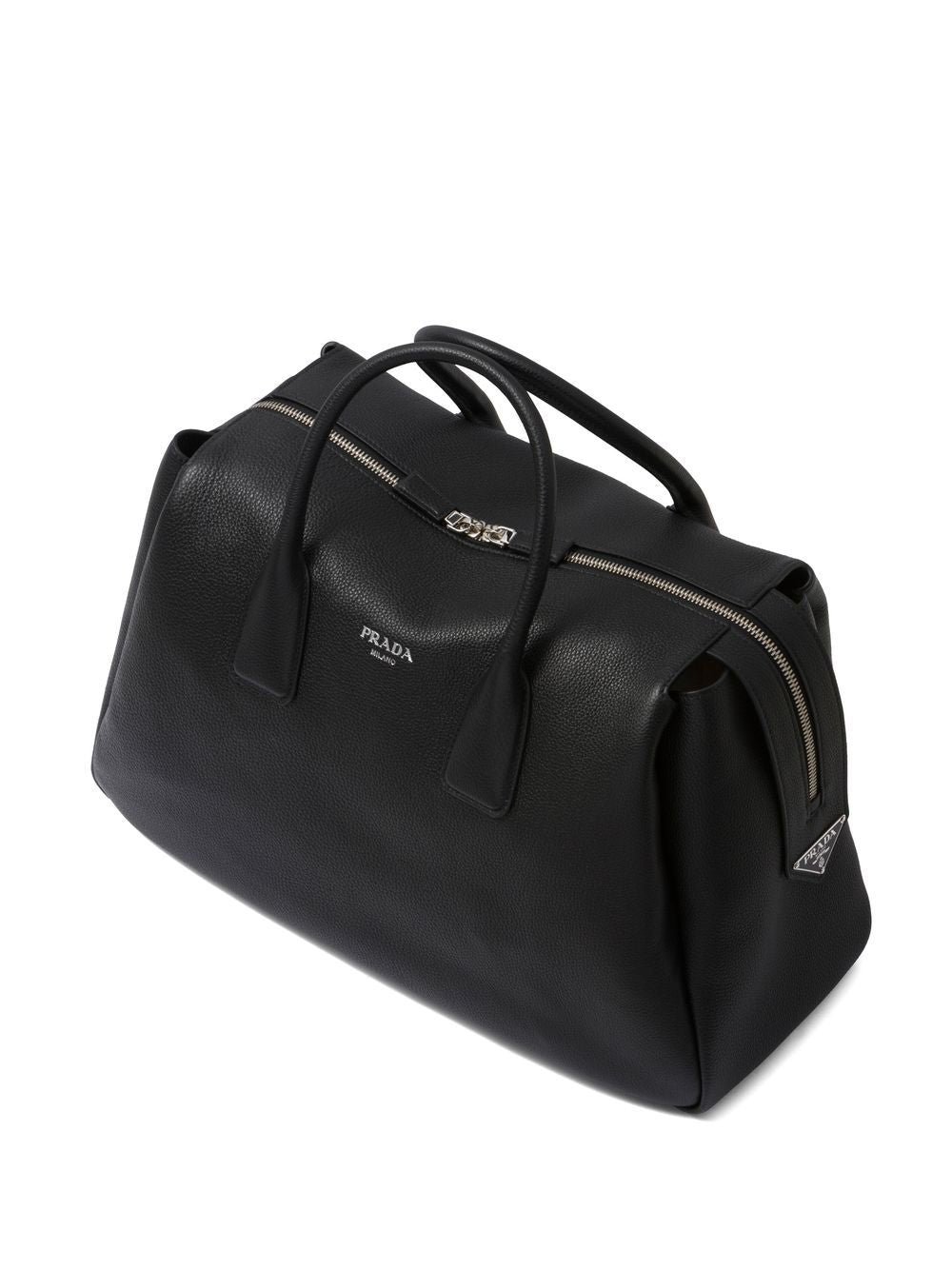 Pra*a triangle logo leather travel bag