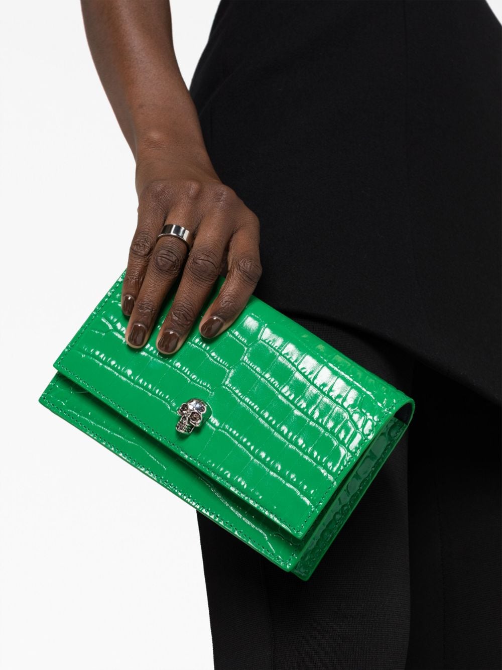 Alexander McQueen small Skull crocodile-embossed clutch
