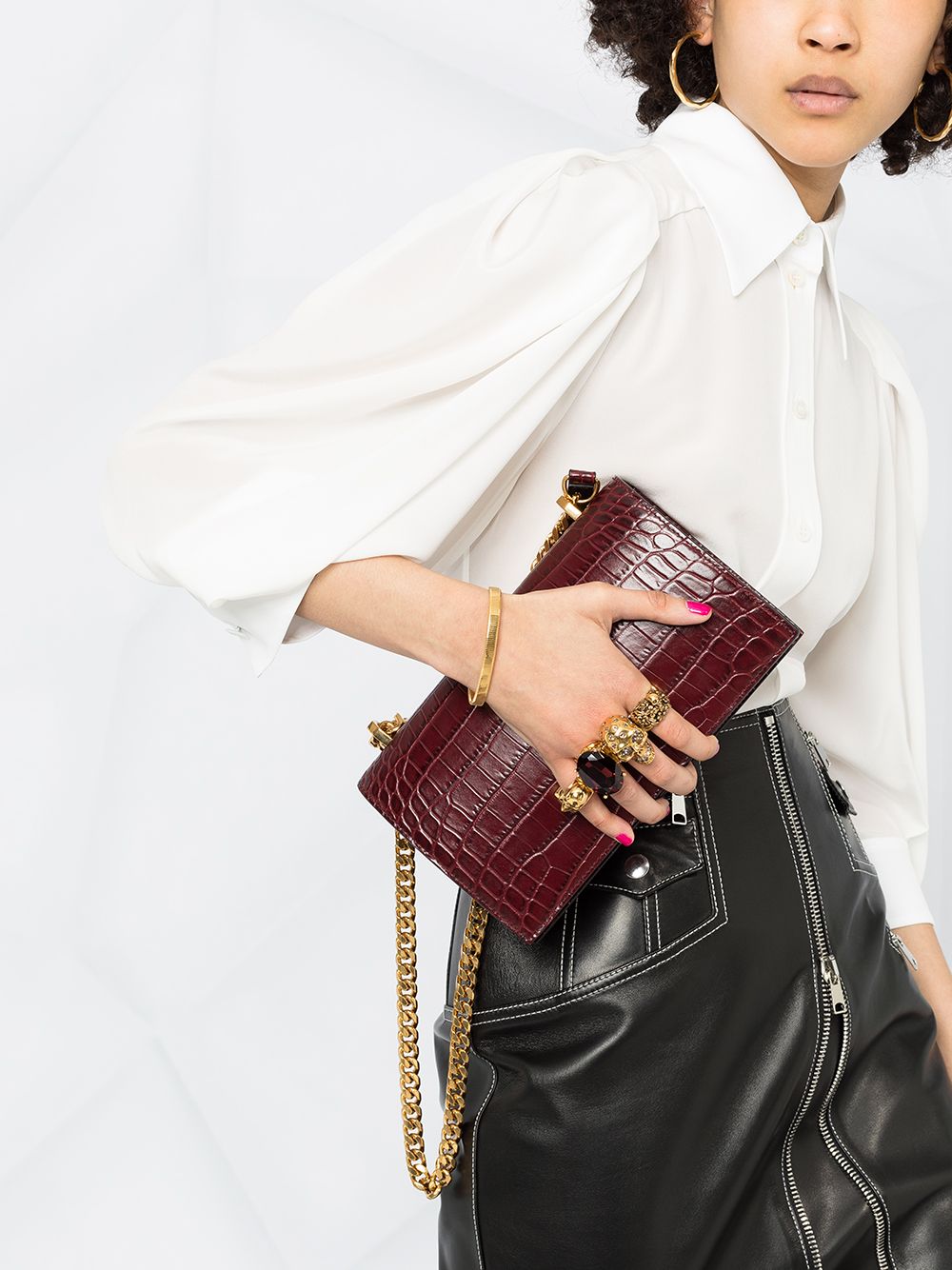 Alexander McQueen Jewelled crocodile-effect satchel