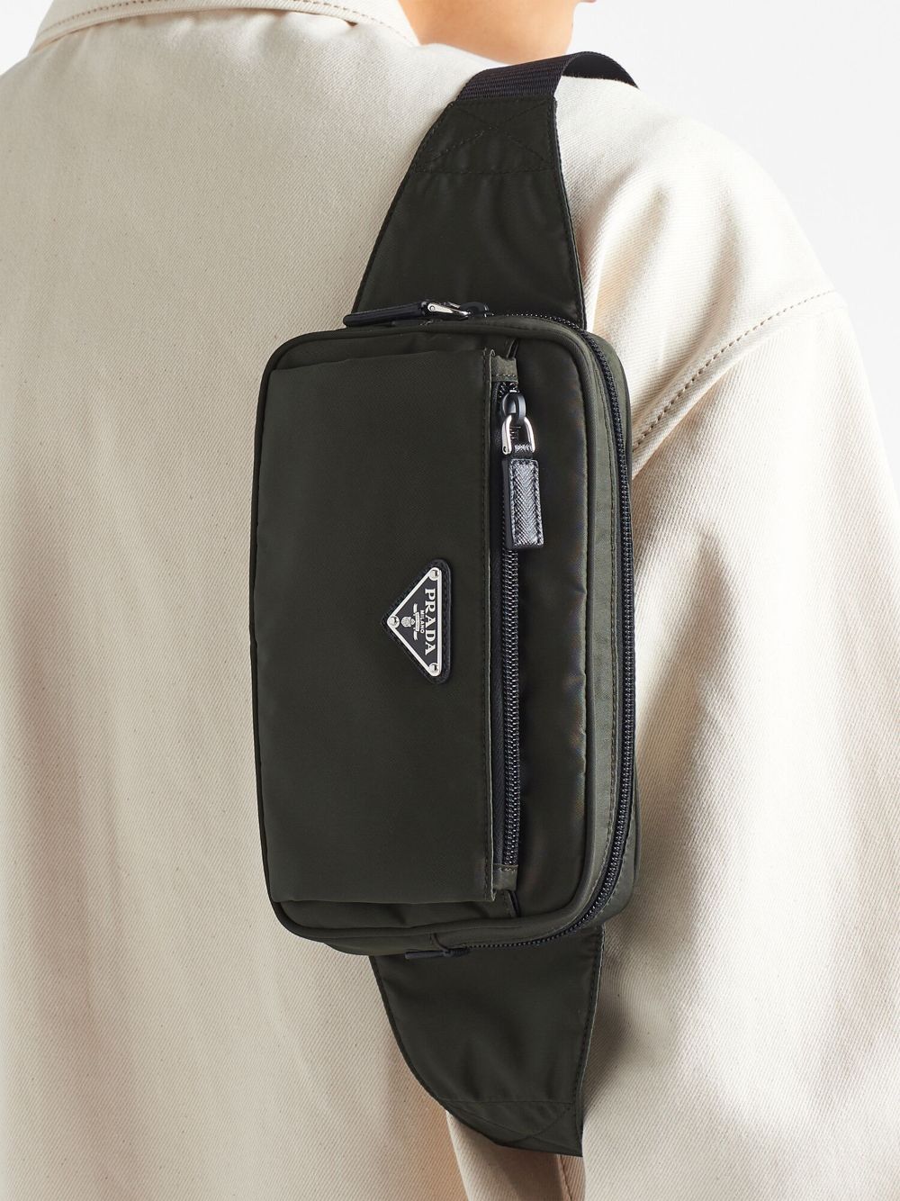 Pra*a re-nylon and saffiano leather belt bag