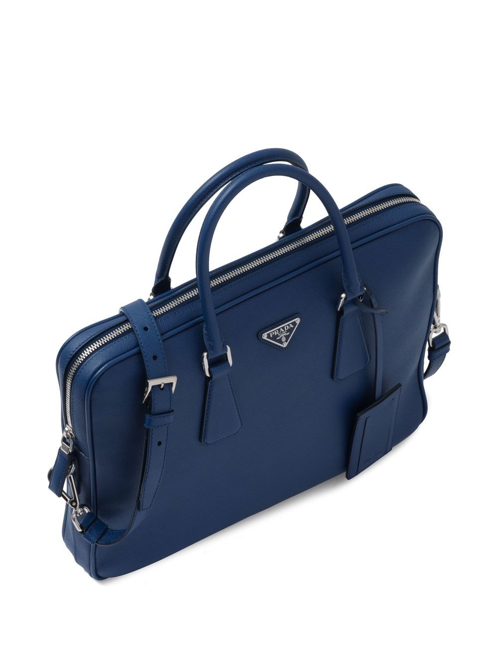 Pra*a triangle-logo saffiano leather briefcase