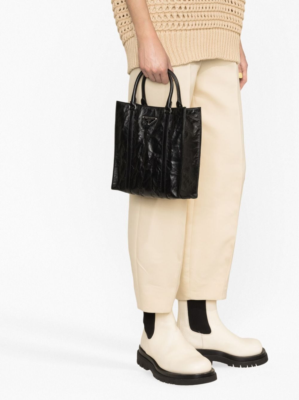 Pra*a logo-plaque crinkle-effect tote bag