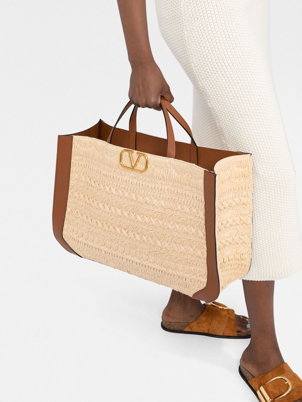 Valentino Garavani VLogo Signature embroidered raffia tote bag