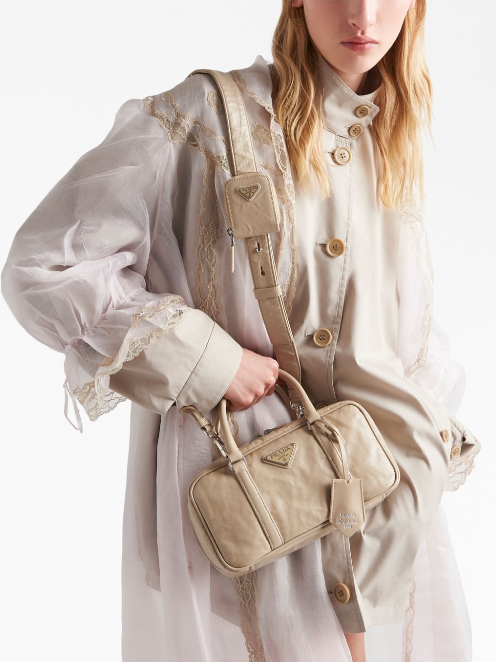 Pra*a small antique nappa leather top handle bag