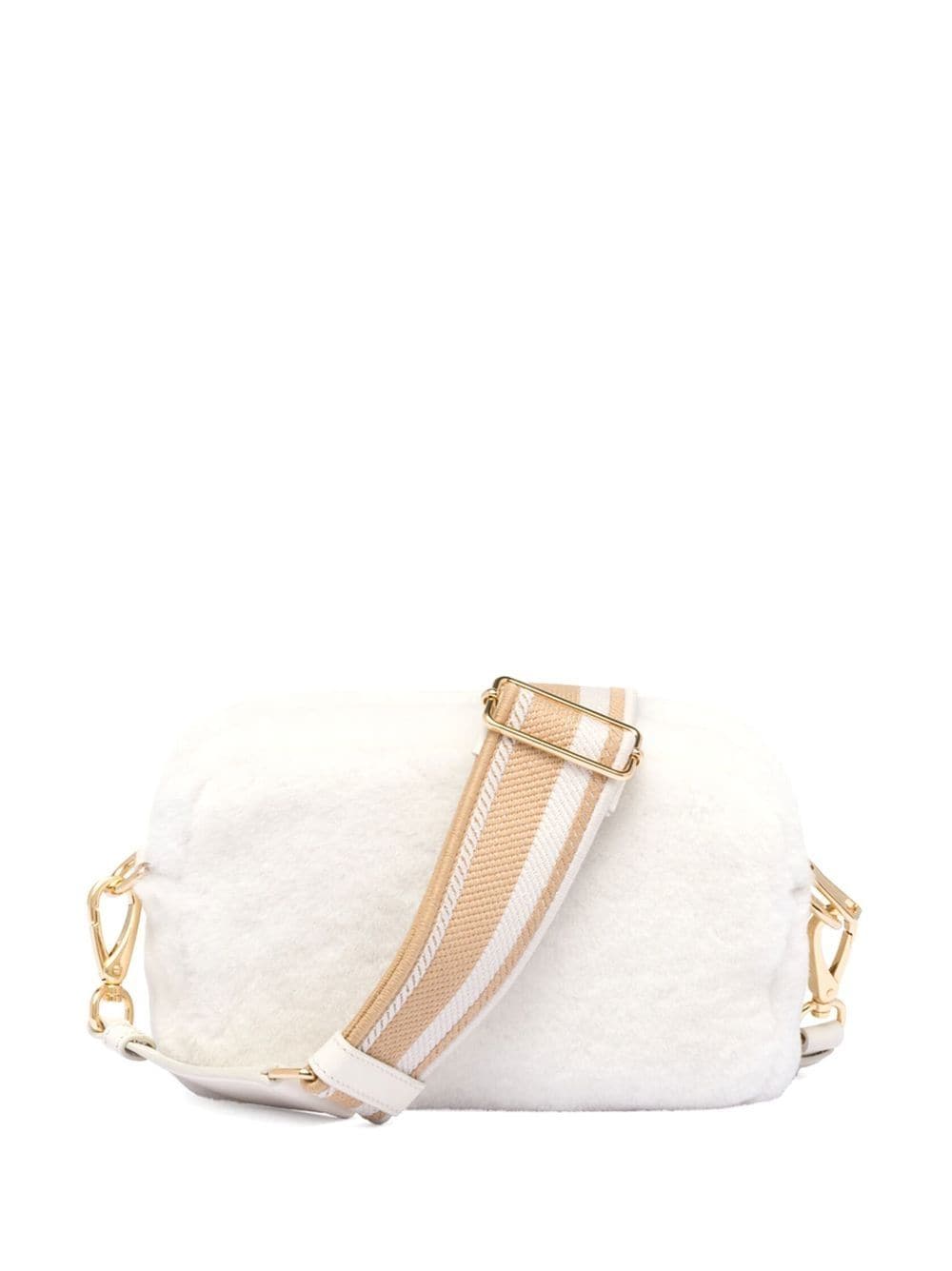 Pra*a triangle-plaque shearling shoulder bag