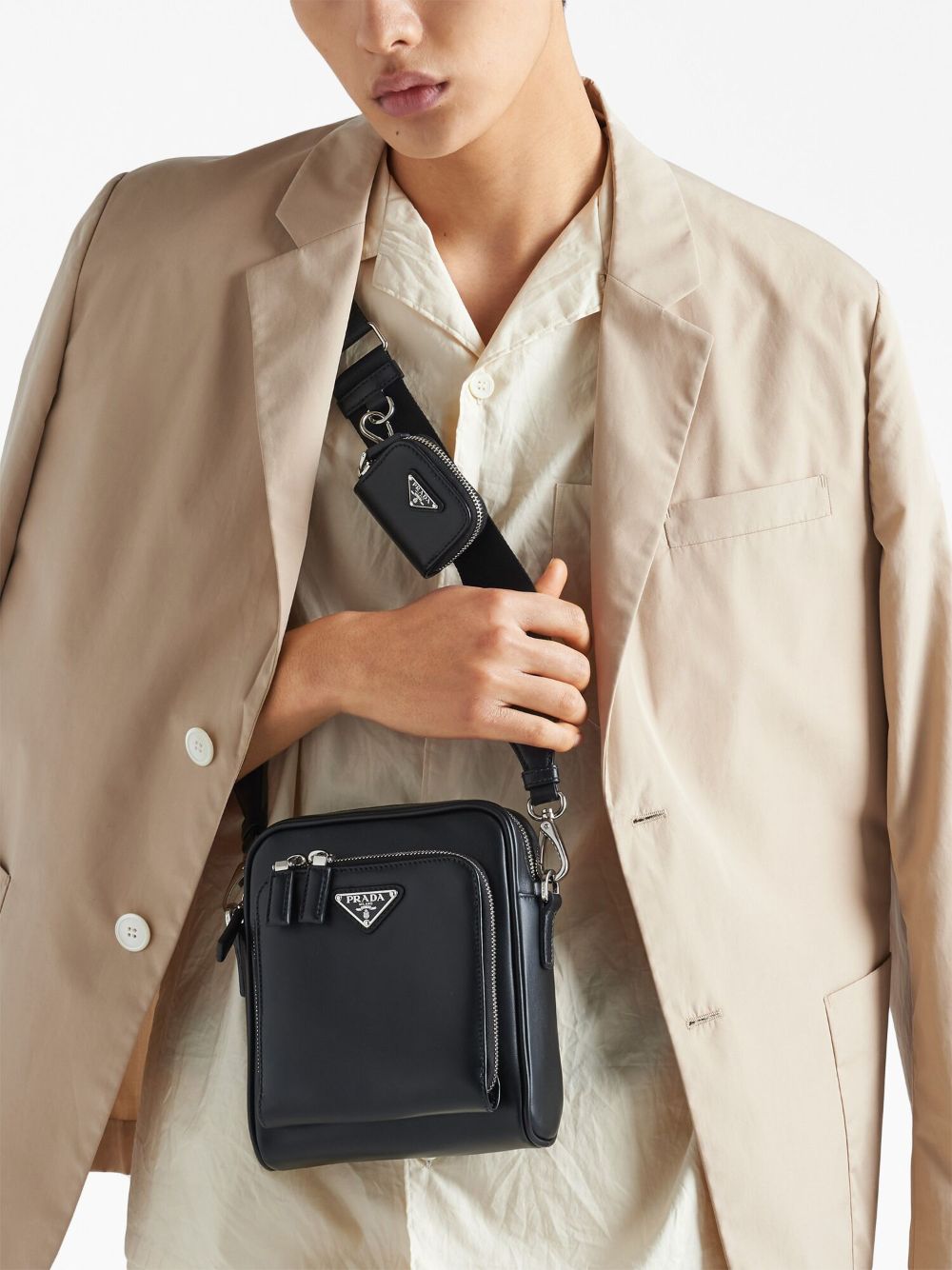 Pra*a triangle-logo leather shoulder bag