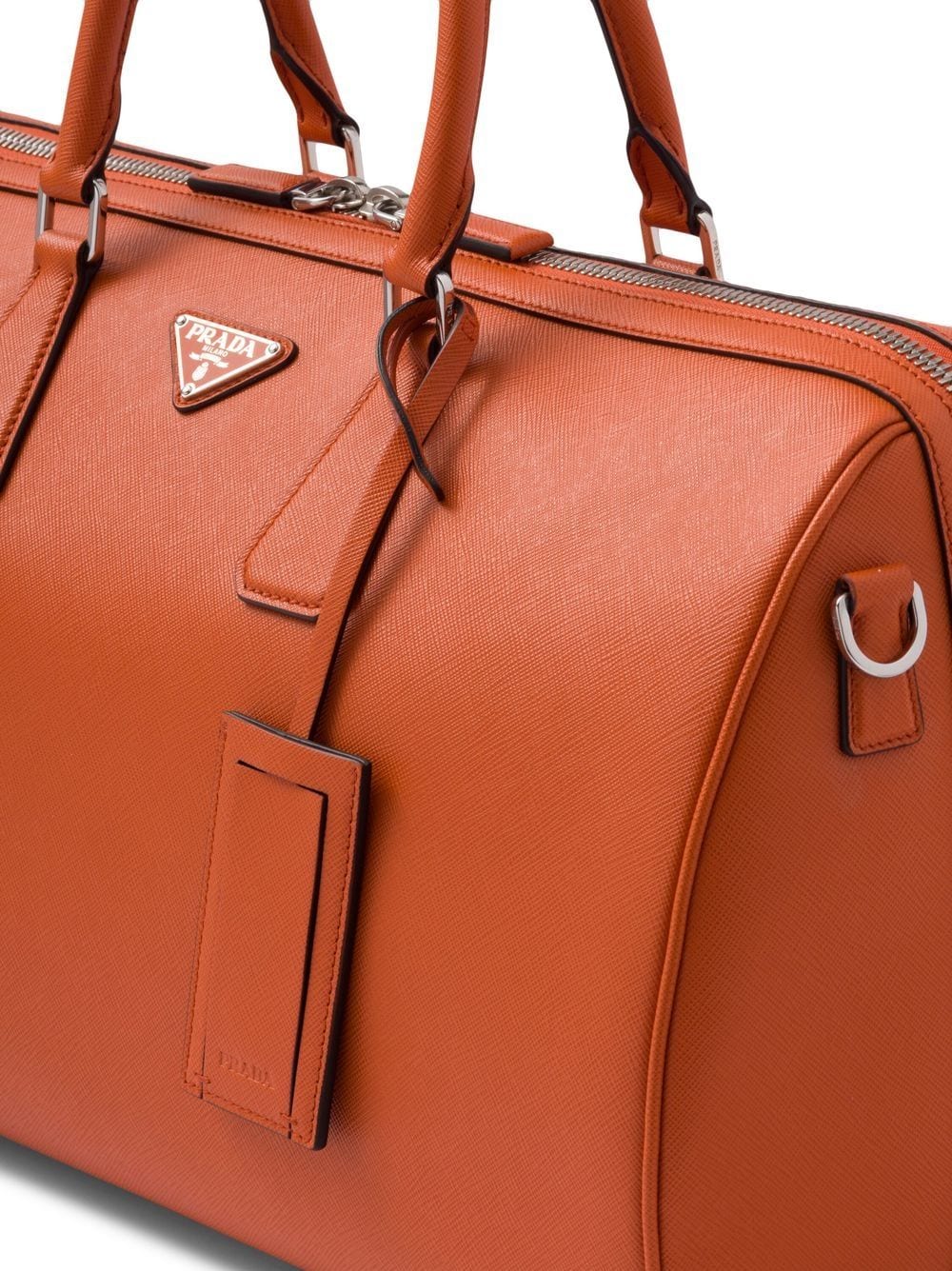 Pra*a leather logo-patch travel bag