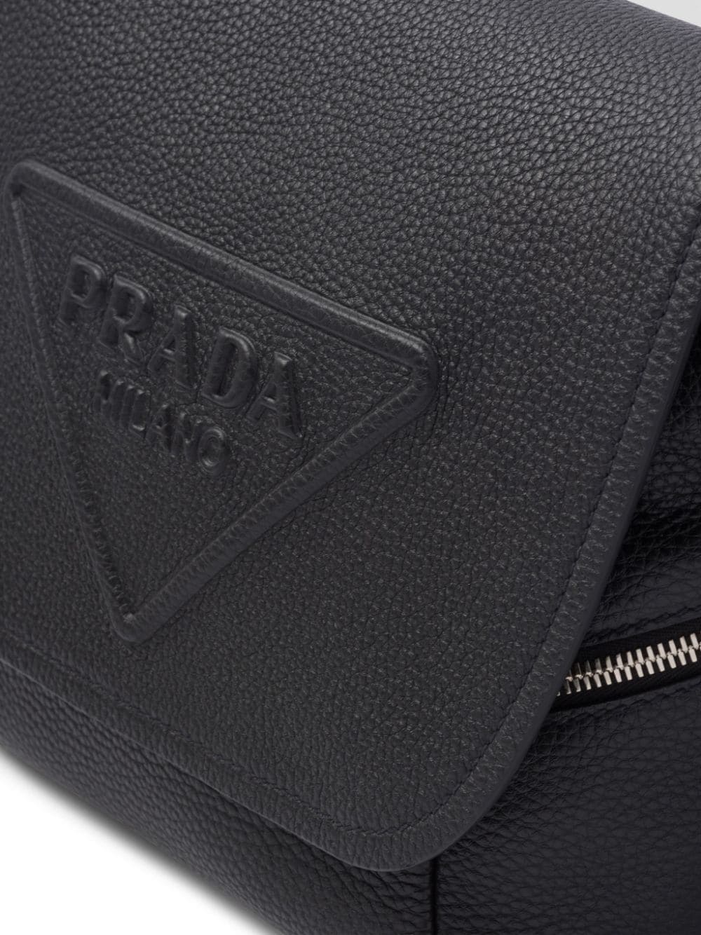 Pra*a logo-embossed leather messenger bag