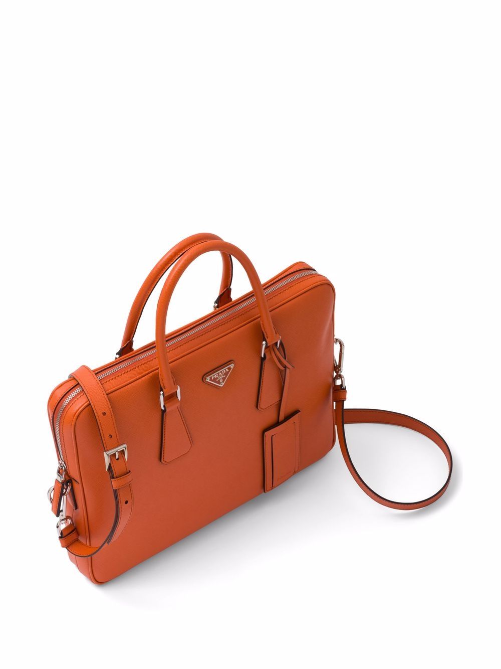 Pra*a triangle-logo saffiano leather briefcase