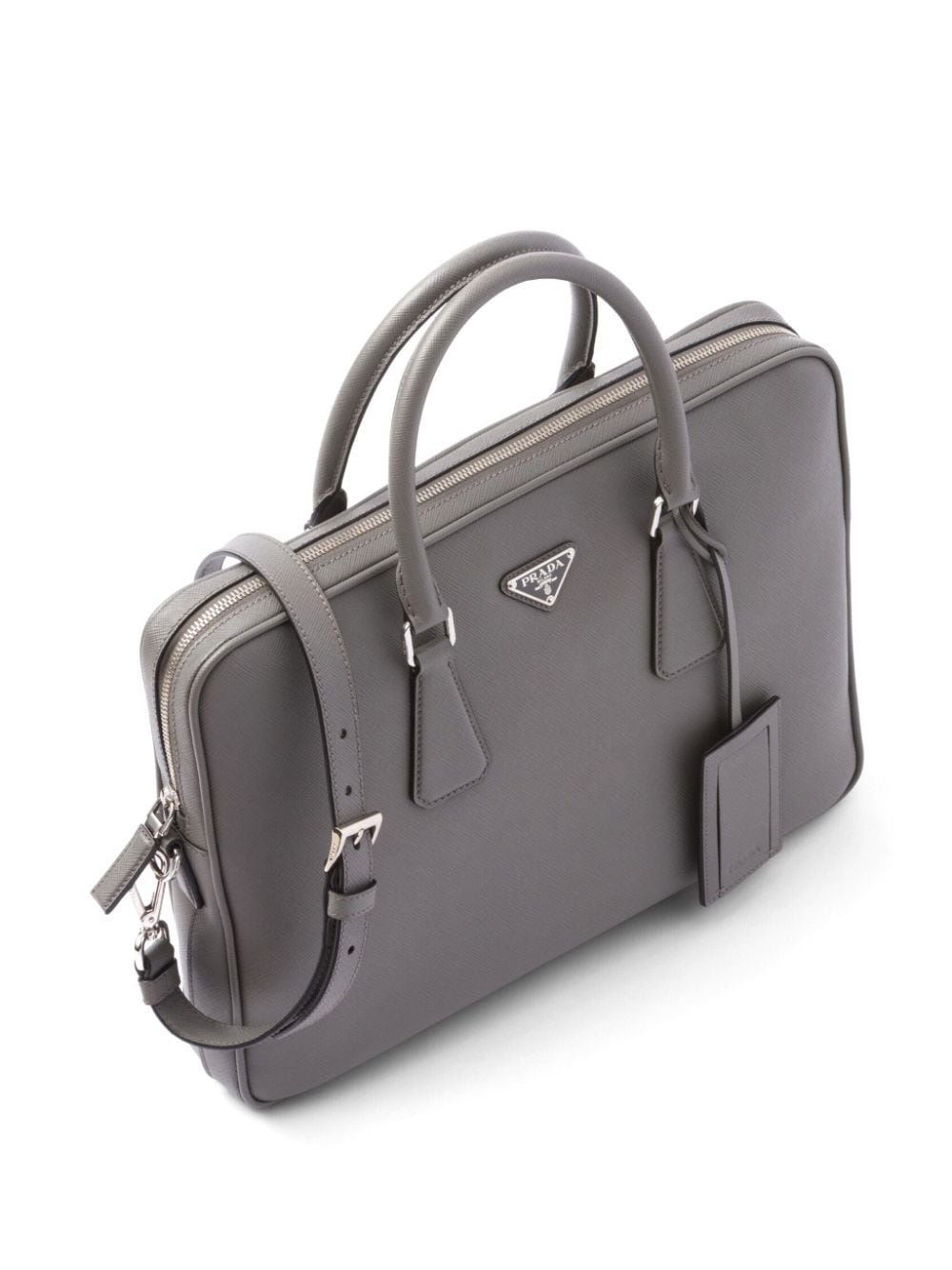 Pra*a triangle-logo saffiano leather briefcase