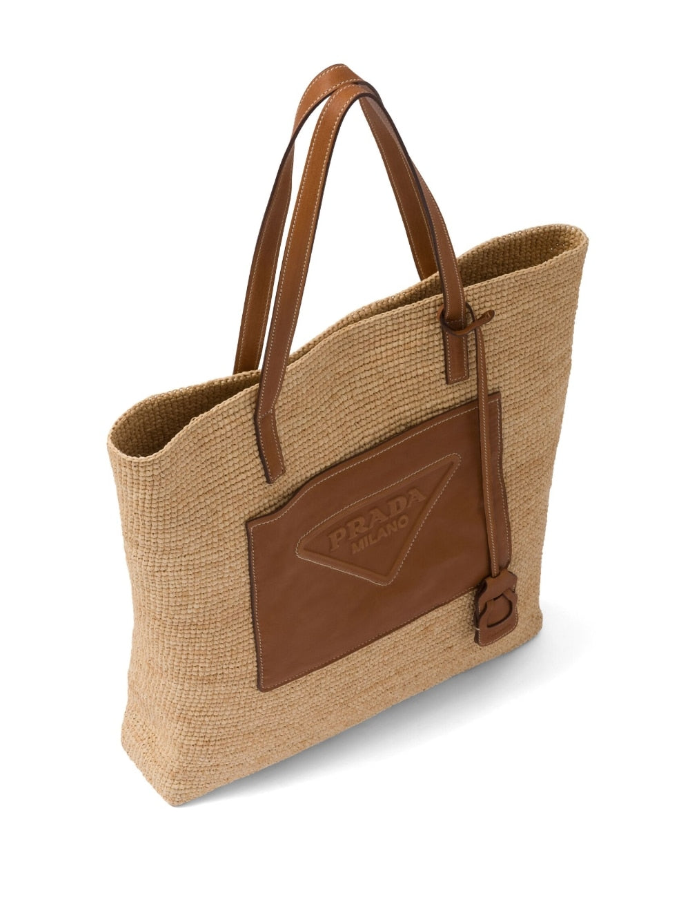 Pra*a triangle-logo raffia tote bag