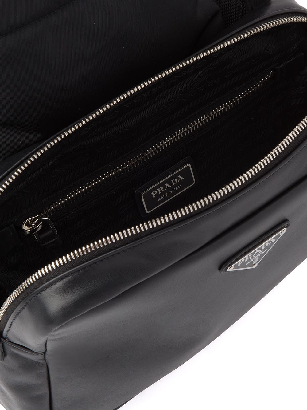 Pra*a logo-plaque leather backpack