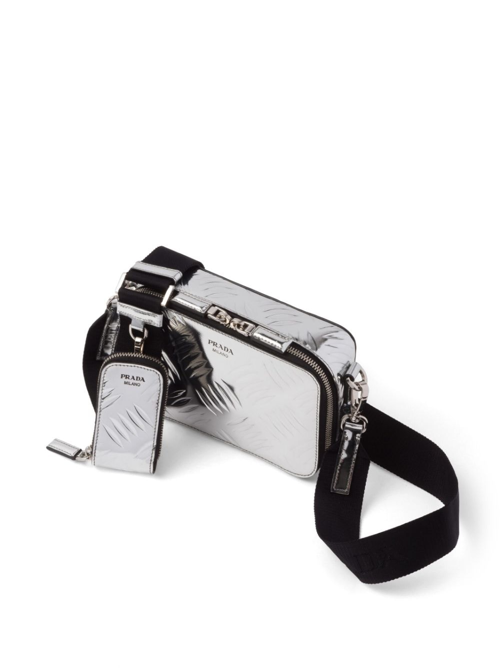 Pra*a brique debossed metallic leather bag