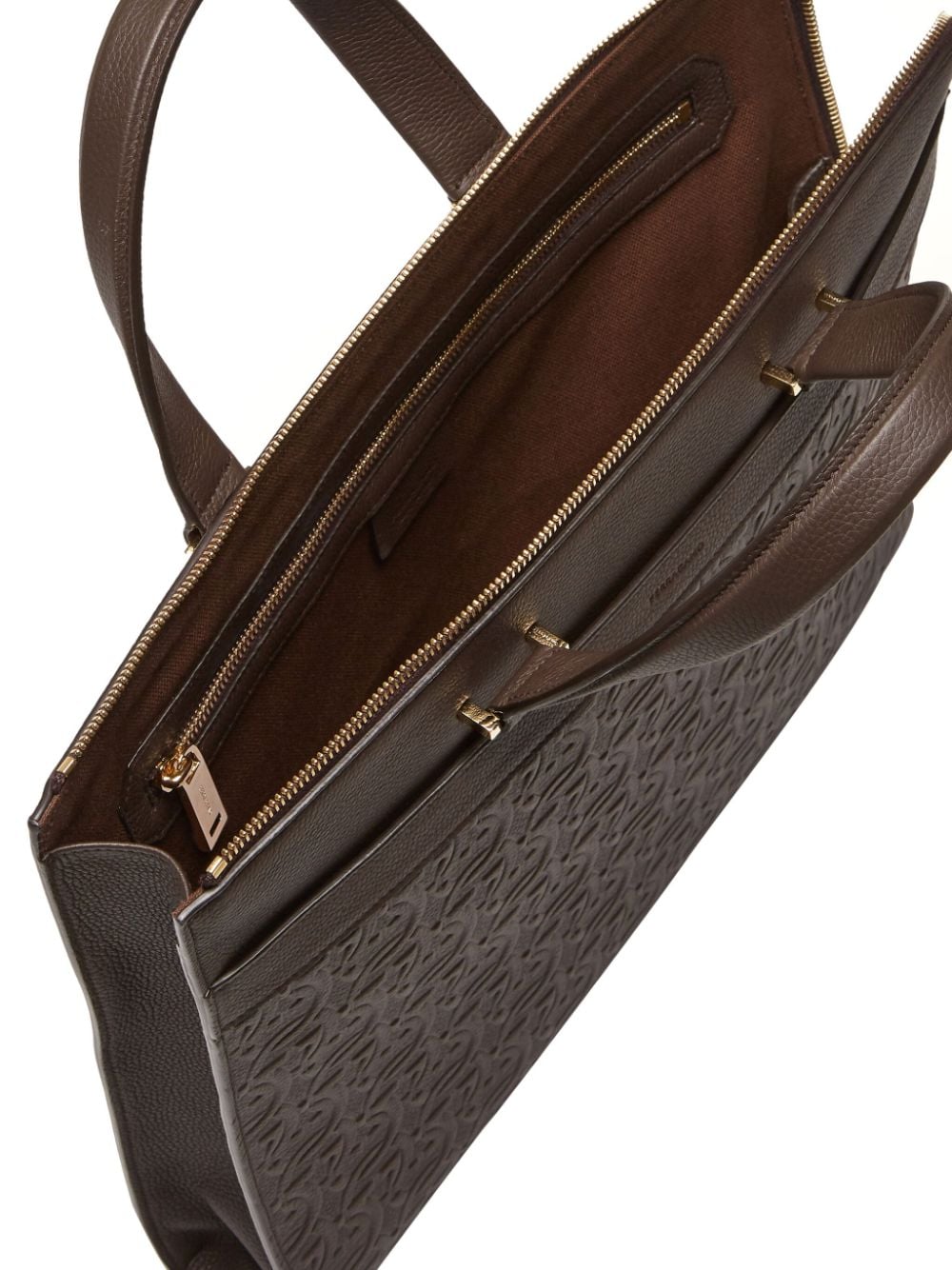 Ferragamo Gancini-print leather laptop bag