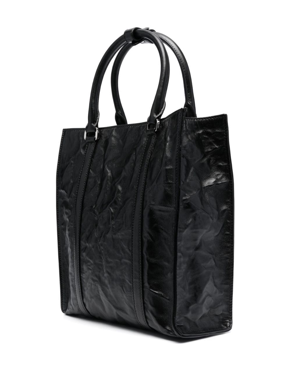 Pra*a logo-plaque crinkle-effect tote bag